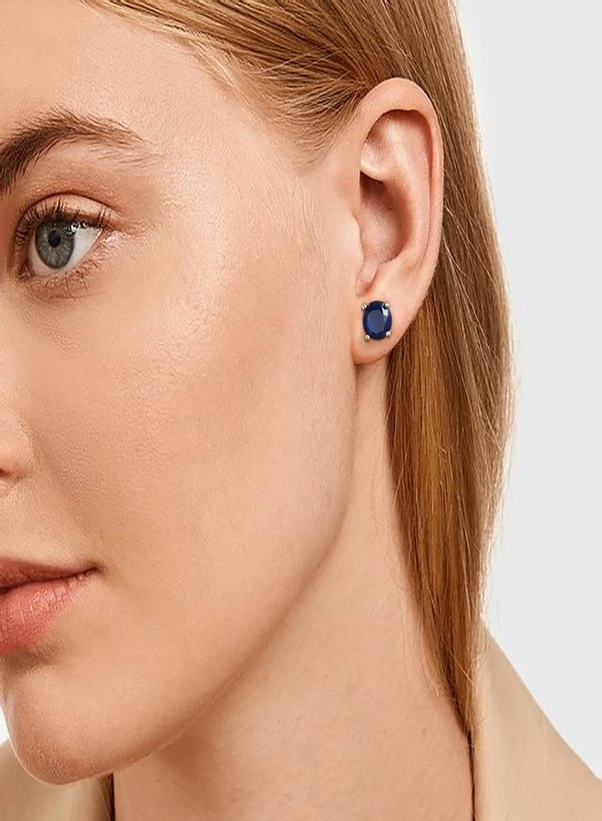 FANZE Blue Round Cubic Zirconia Stud Earrings for Women, Birthstone Stud Earrings Dainty Valentine's Christmas Halloween Gifts Jewelry Gold Tone - Image 3