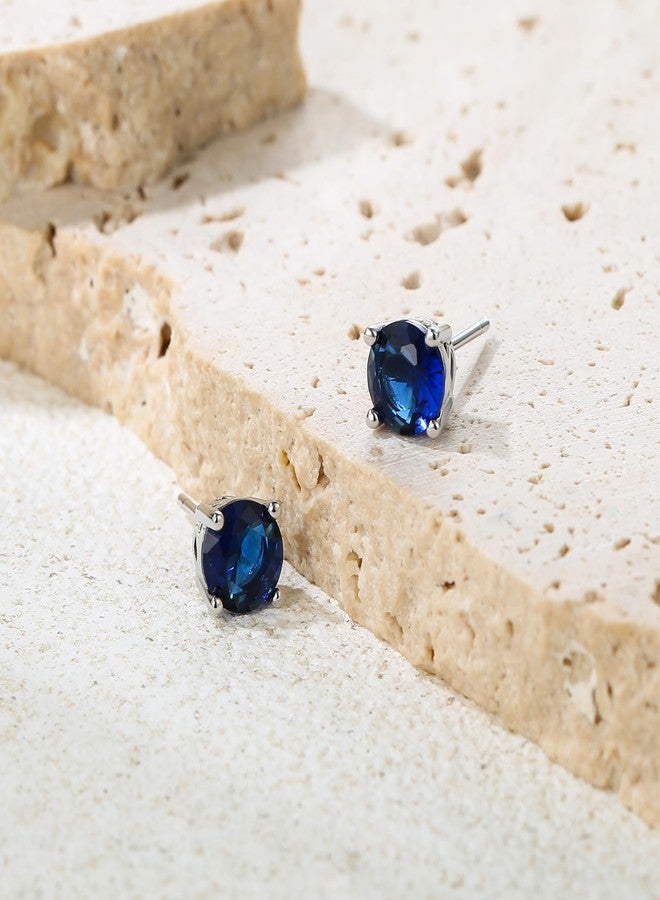 FANZE Blue Round Cubic Zirconia Stud Earrings for Women, Birthstone Stud Earrings Dainty Valentine's Christmas Halloween Gifts Jewelry Gold Tone - Image 5