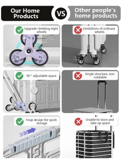 Generic 75L Folding Shopping Cart  with Stair Climbing Wheels,  Adjustable Height Stroller with Cover, Collapsible Rolling Cart  for Grocery Shopping, Moving, Luggage, Camping (Purple)  - Image 4