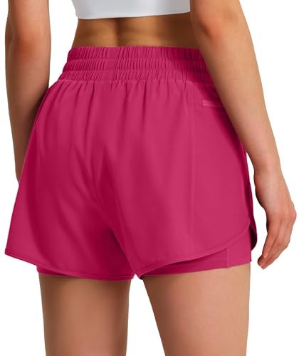 Ksmien Women's Running Shorts Quick Dry Lightweight Athletic Workout Shorts with Liner Phone Pockets Hot Pink - Image 2