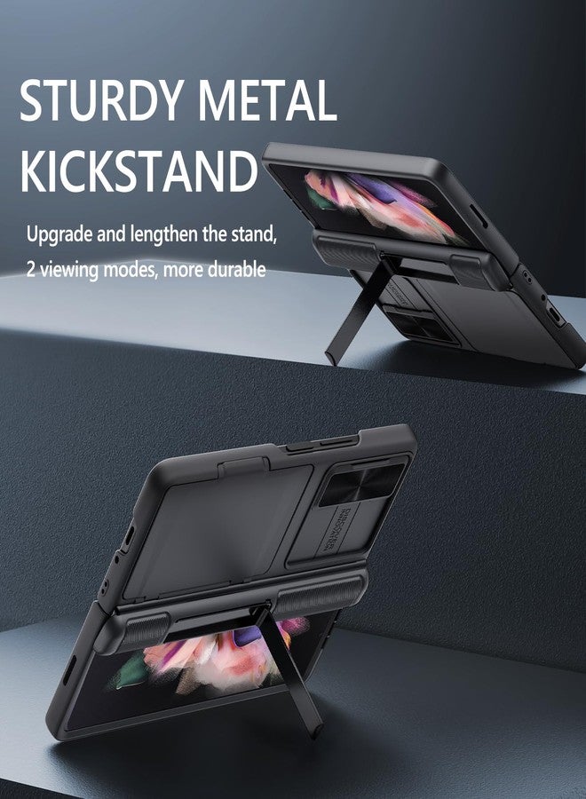 جبيه جراب GBEE لهاتف سامسونج جالاكسي زد فولد 3 مع حامل بطاقات وحماية للمفصلات وحامل قابل للطي وغطاء كاميرا منزلق وواقي شاشة مدمج، جراب هاتف متين لهاتف جالاكسي زد فولد 3 (أسود) - Image 4