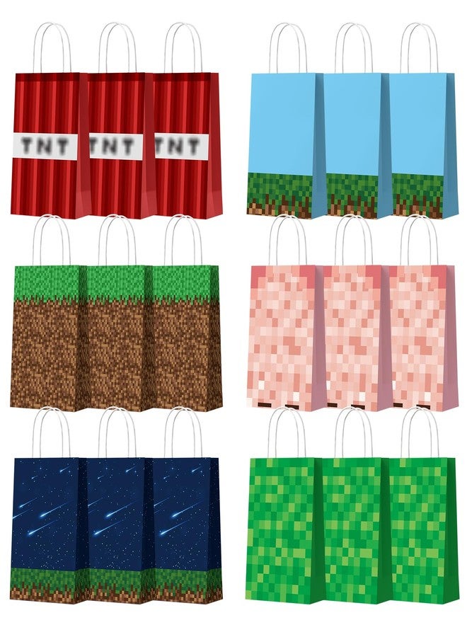 EARTH'SCODE 18PCS Pixel Party Favor Bags with Handles,4PCS Pixel Temporary Tattoos Stickers, Video Game Themed Goodie Bags, Treat Candy Gift Bags for Birthday Gaming Party Decorations Supplies Set - Image 1