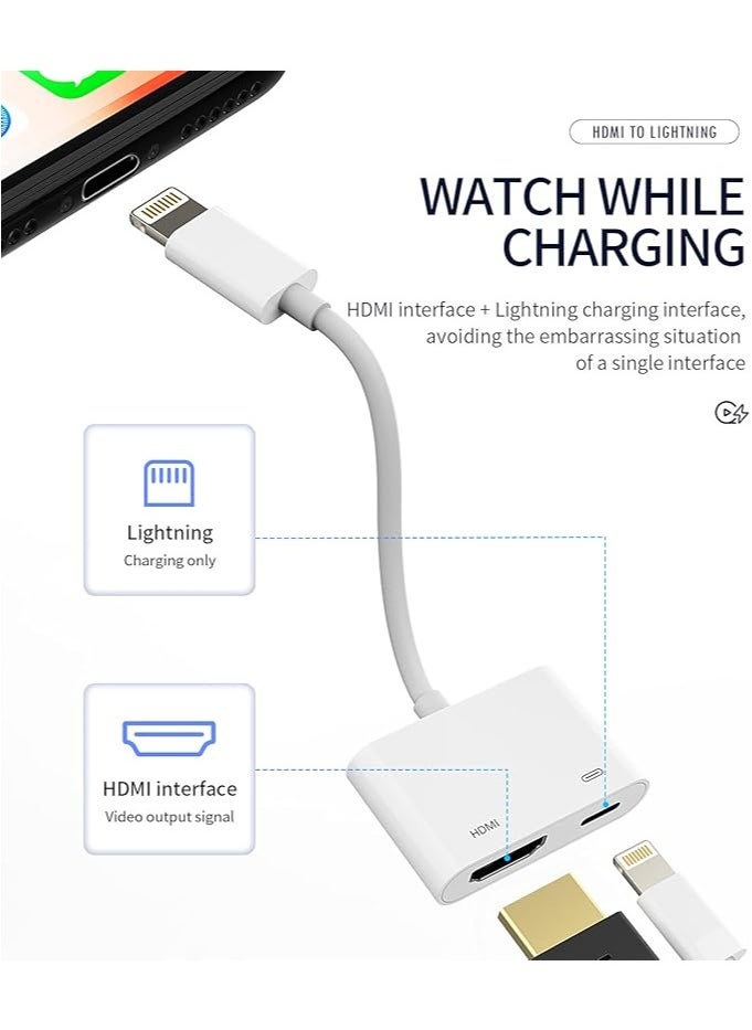 إيروريكس محول Lightning إلى HDMI للتلفزيون متوافق مع iPhone 12 13 pro max Splitter Digital AV Female Port Converter and Charging Connector Cord Projector Monitor Sync Screen Ipad Mini Apple MFI Certified  - Image 3