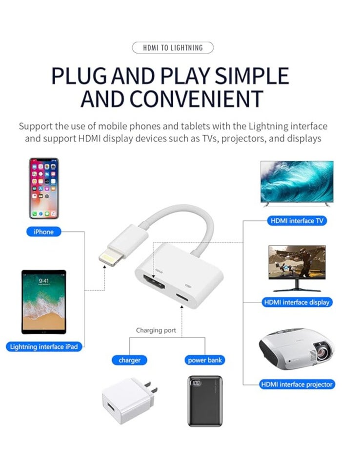 إيروريكس محول Lightning إلى HDMI للتلفزيون متوافق مع iPhone 12 13 pro max Splitter Digital AV Female Port Converter and Charging Connector Cord Projector Monitor Sync Screen Ipad Mini Apple MFI Certified  - Image 2