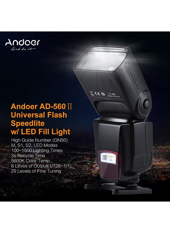 ANDOER AD-560Ⅱ Universal Flash Speedlite On-camera Flash GN50 w/ Adjustable LED Fill Light for Canon Nikon Olympus Pentax DSLR Cameras  - Image 2