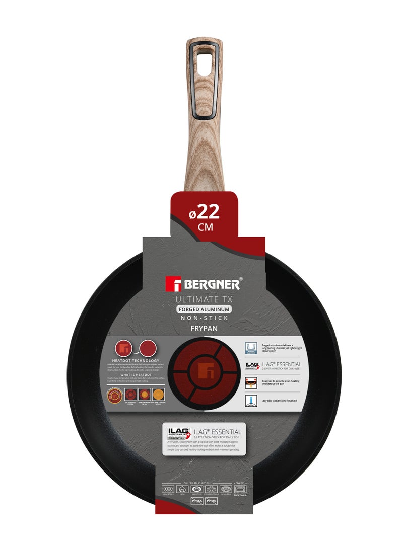 BERGNER ULTIMATE TX FORGED ALUMINUM FRYPAN 22CM WITH HEATDOT TECHNOLOGY, INDUCTION BOTTOM, GREY COLOR, BG36165GY - Image 3