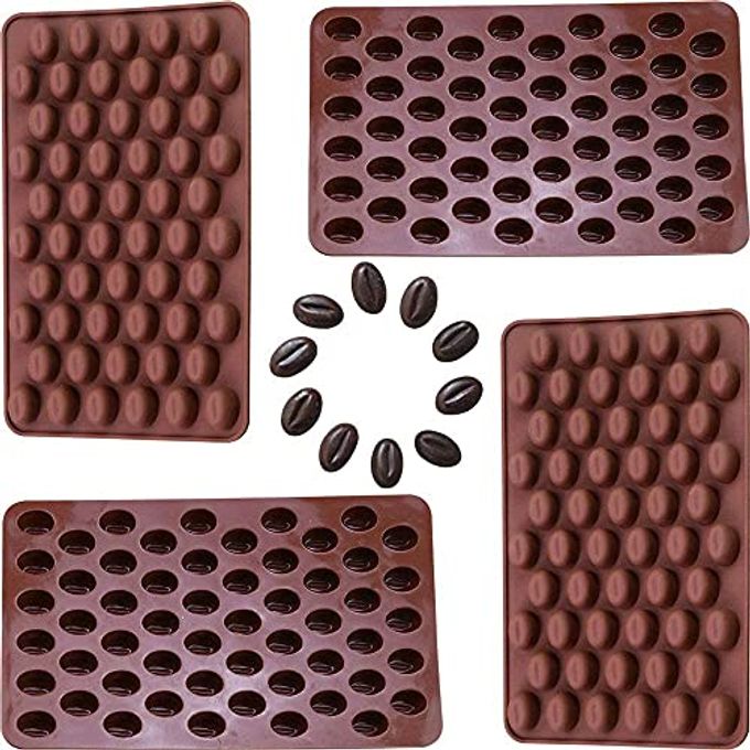 QTMY 4 Pack 55 Mini Coffee Beans Mold Silicone for Chocolate Candy Ice Cube Jelly Pill Making Dog Treat Bakeware Baking Cake Decoration Food-Grade Silicone - Image 1