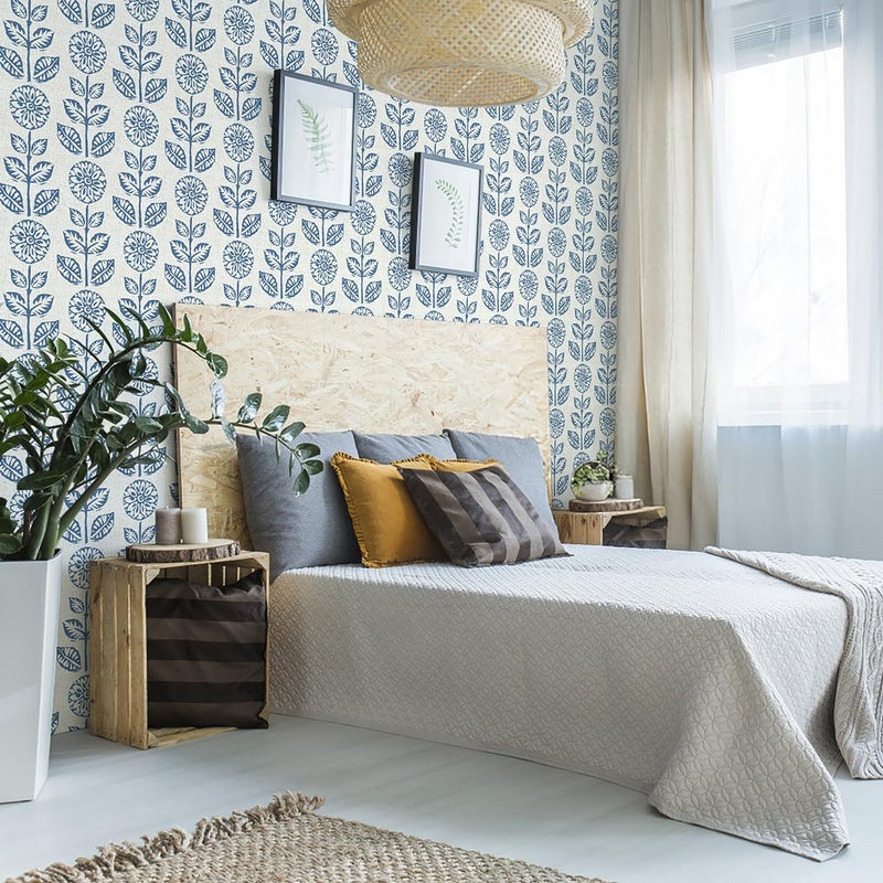 Wudnaye Blue Floral Peel and Stick Wallpaper Blue and White Contact Paper 17.7inÃ—118in Vintage Floral Self Adhesive Wallpaper Navy Removable Tulip Wall Paper Waterproof for Bathroom Farmhouse Decor - Image 2