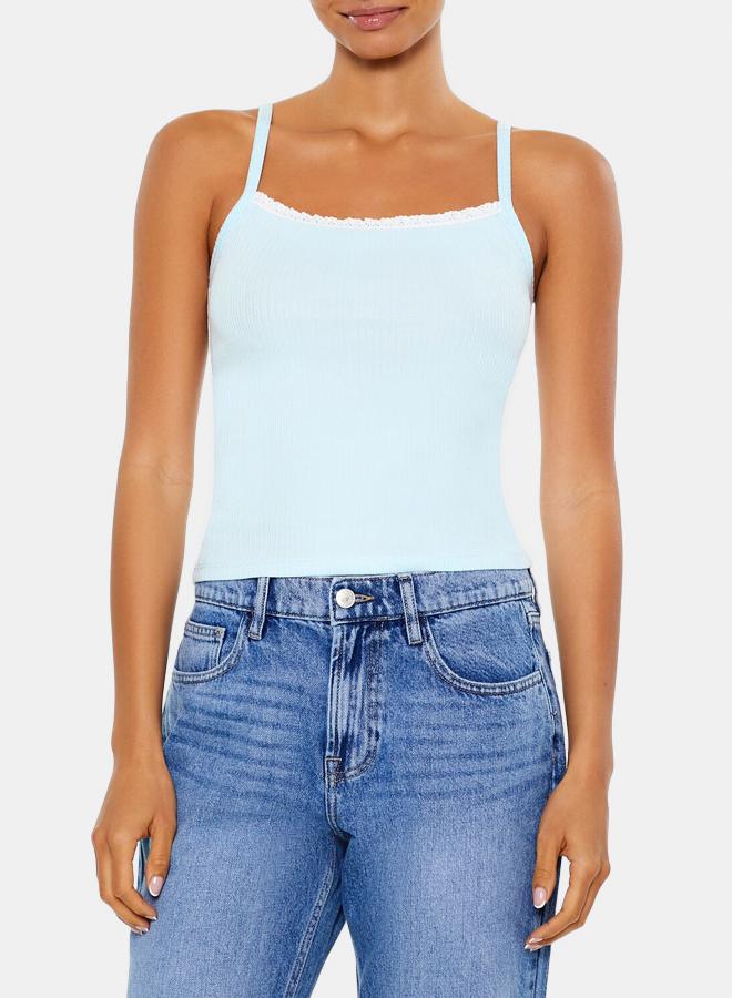 FOREVER 21 Ribbed Lace-Trim Cropped Cami  - Image 1