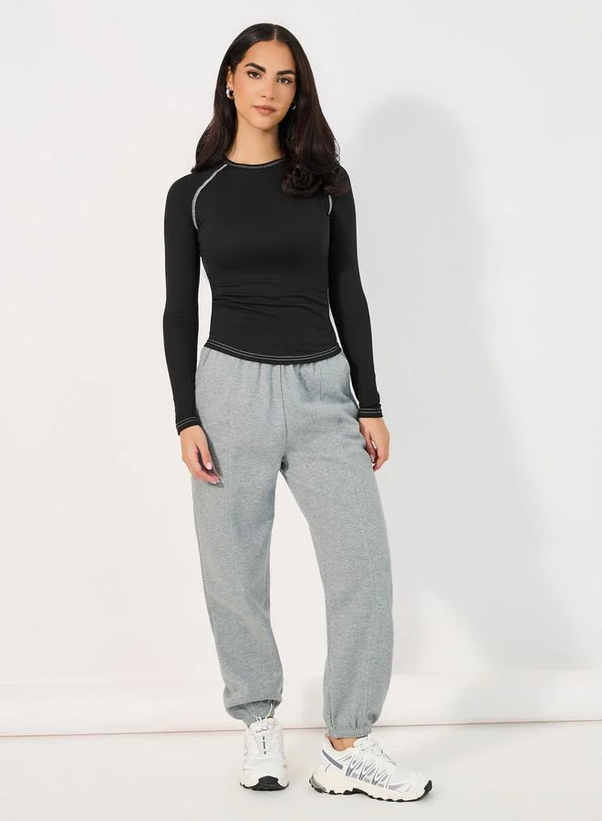 Styli Solid Cuffed Joggers with Drawstring