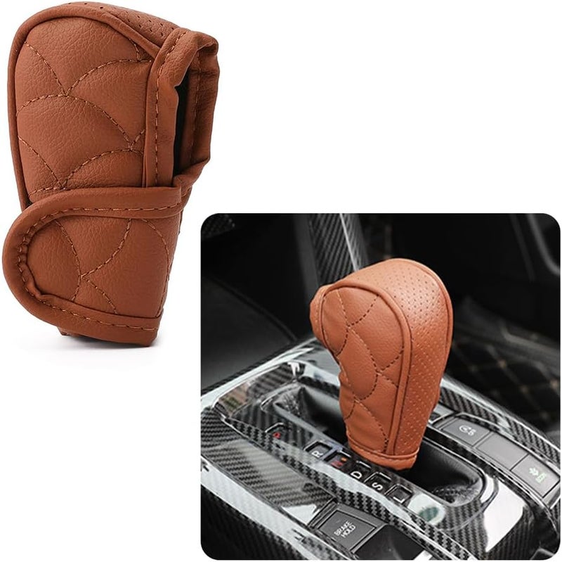 IHOTDER Leather Gear Shift Cover with Breathable Design,Fashionable Shift Knob Cover for Car Decor,Universal Car Accessories Interior Gear Shift Knob Cover Protect Shift Knob (Brown) - Image 1