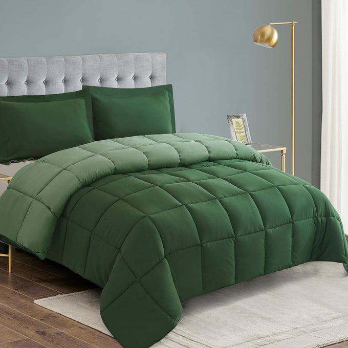 HIG 2 PIECES GREEN COVERLESS DUVET SINGLE 135 X 200CM BAFFLE BOX DESIGN 105 TOG DOWN ALTERNATIVE REVERSIBLE COMFORTER SET WITH 1 SHAM CORNER DUVET TABS MACHINE WASHABLE WARM SOFT FLUFFY