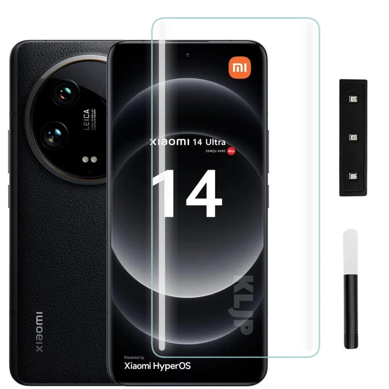 KLJP Premium HD+ Curved UV Gorilla Tempered Glass Screen Protector Designed For Xiaomi 14 Ultra 5G - Edge-To-Edge Protector Full Screen Coverage with Easy Installation Kit - Image 1