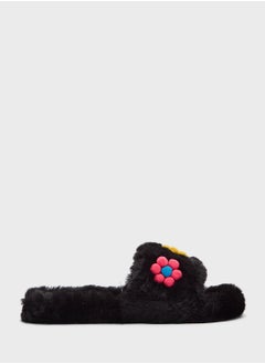 Ginger Floral Trim  Fluffy Bedroom Slippers  - Image 1
