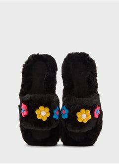 Ginger Floral Trim  Fluffy Bedroom Slippers  - Image 4