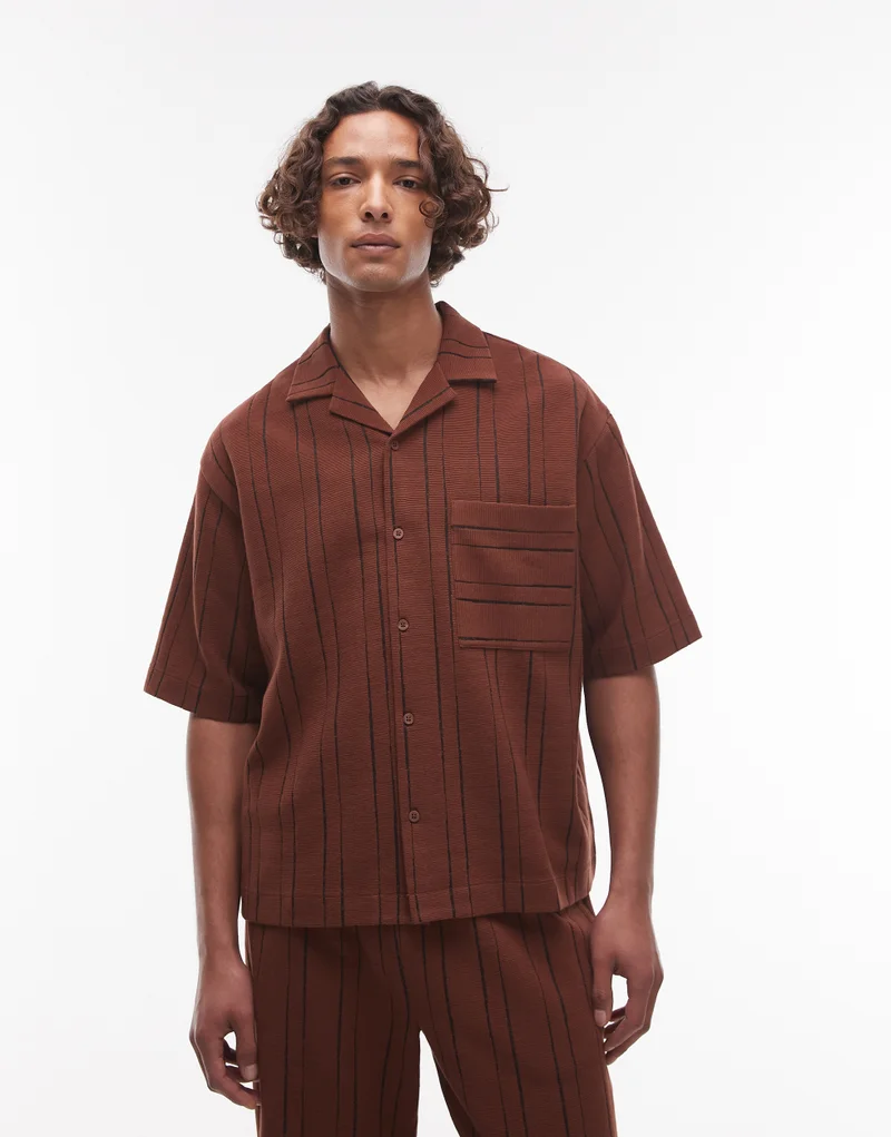 توب مان Striped Short Sleeve Shirt