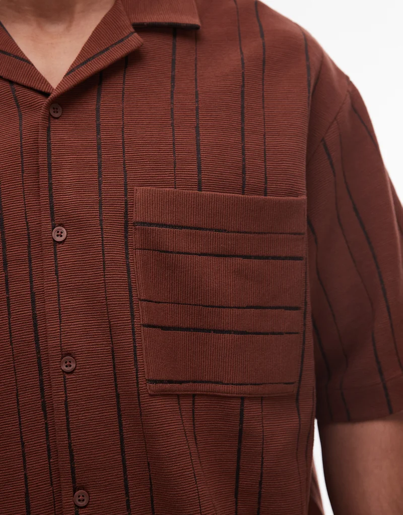 توب مان Striped Short Sleeve Shirt