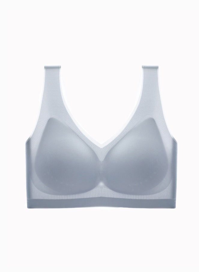 PLUSOX Women's Ultra-Thin Ice Silk Seamless Bra - Removable Cups, 360° Breathable Stretch, Anti-Stretching Elastic Straps, Invisible Underwear for Summer, Suitable for Weight 45KG-55KG, Size L, Gray  - Image 2