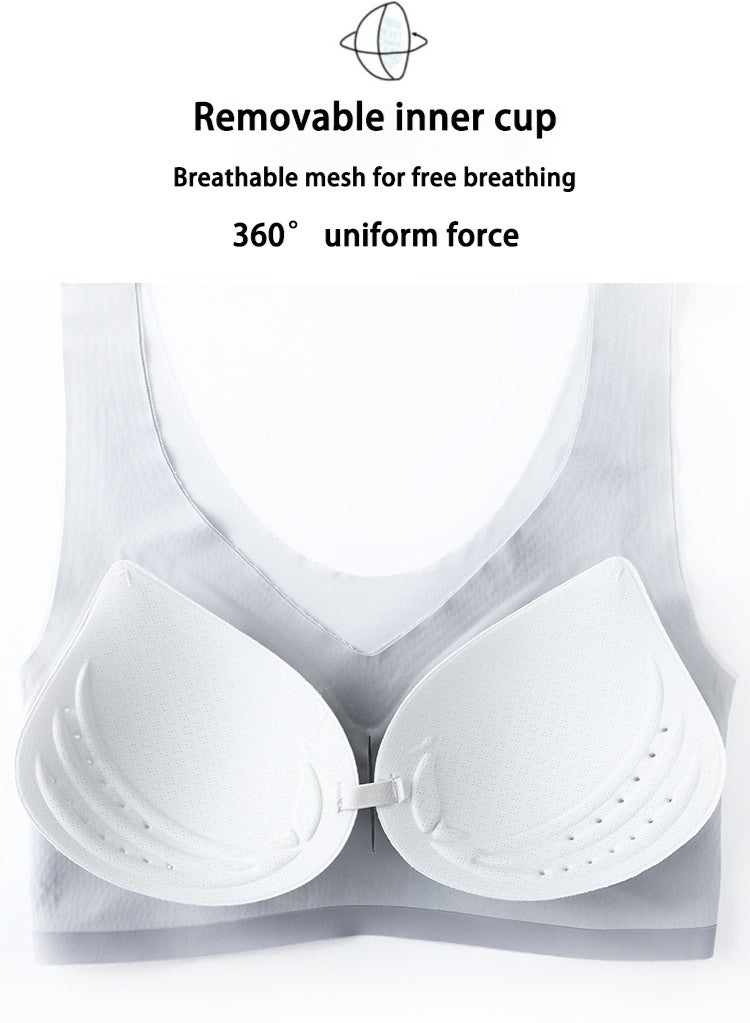 PLUSOX Women's Ultra-Thin Ice Silk Seamless Bra - Removable Cups, 360° Breathable Stretch, Anti-Stretching Elastic Straps, Invisible Underwear for Summer, Suitable for Weight 45KG-55KG, Size L, Gray  - Image 3