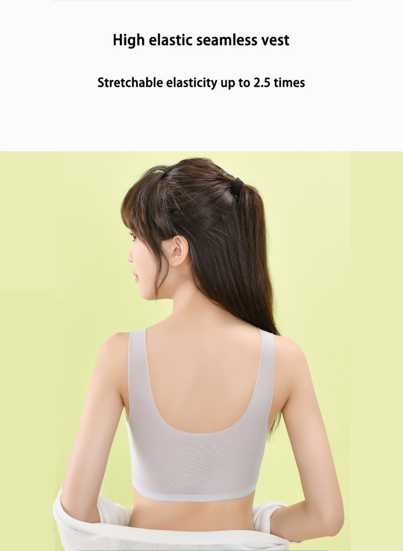 PLUSOX Women's Ultra-Thin Ice Silk Seamless Bra - Removable Cups, 360° Breathable Stretch, Anti-Stretching Elastic Straps, Invisible Underwear for Summer, Suitable for Weight 45KG-55KG, Size L, Gray  - Image 4