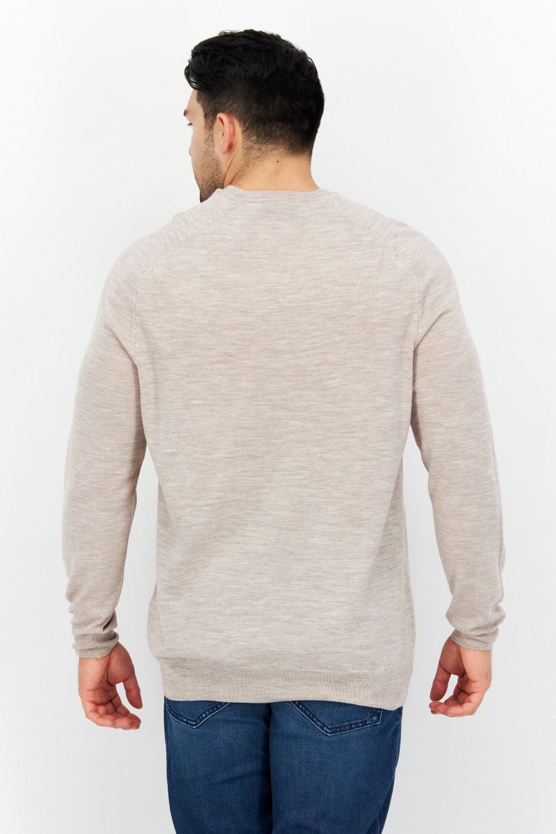 Lyle & Scott Men V-Neck Long Sleeve  Heather Sweater, Heather Beige - Image 2