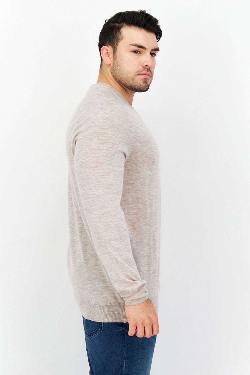 Lyle & Scott Men V-Neck Long Sleeve  Heather Sweater, Heather Beige - Image 4