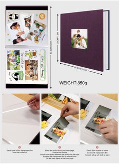 HomarKet Large Photo Album Scrapbook with Window, Linen Self Adhesive Scrapbook Album, Wedding Anniversary Birthday Valentines Day, 28cm x 27cm 40 Blank Pages Memory Book with A Metallic Pen Purple  - Image 3