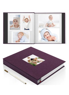 HomarKet Large Photo Album Scrapbook with Window, Linen Self Adhesive Scrapbook Album, Wedding Anniversary Birthday Valentines Day, 28cm x 27cm 40 Blank Pages Memory Book with A Metallic Pen Purple  - Image 1