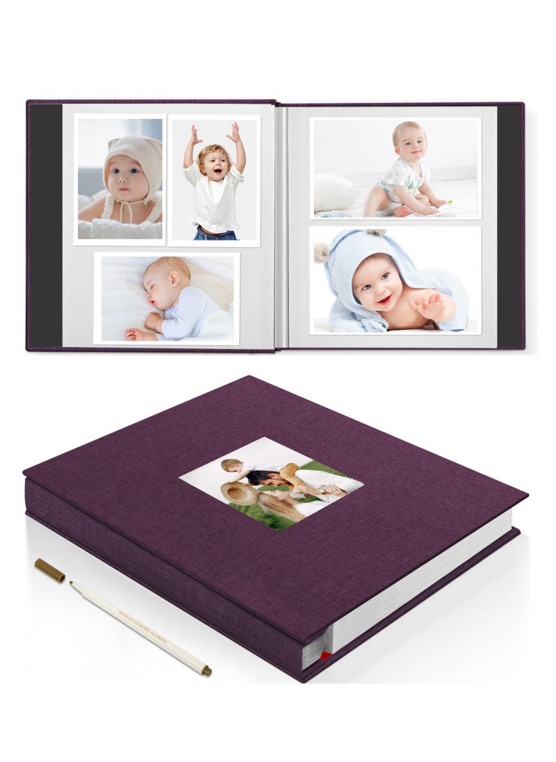 HomarKet Large Photo Album Scrapbook with Window, Linen Self Adhesive Scrapbook Album, Wedding Anniversary Birthday Valentines Day, 28cm x 27cm 40 Blank Pages Memory Book with A Metallic Pen Purple  - Image 1