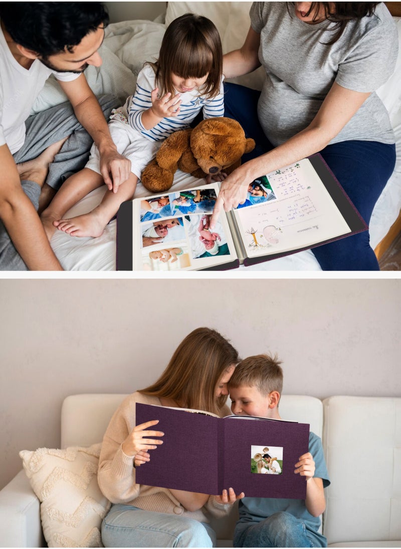 HomarKet Large Photo Album Scrapbook with Window, Linen Self Adhesive Scrapbook Album, Wedding Anniversary Birthday Valentines Day, 28cm x 27cm 40 Blank Pages Memory Book with A Metallic Pen Purple  - Image 4