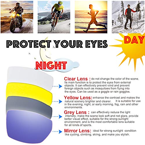 The Fresh Motorcycle Riding Glasses Padded Frame Lens Block 100% UVB for Outdoor Activity Sport (24-Black, Clear, Grey, & Blue Mirror) - Image 5