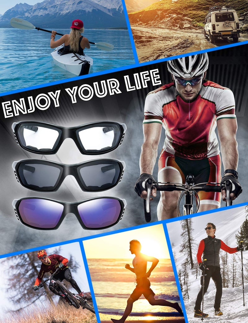 The Fresh Motorcycle Riding Glasses Padded Frame Lens Block 100% UVB for Outdoor Activity Sport (24-Black, Clear, Grey, & Blue Mirror) - Image 3