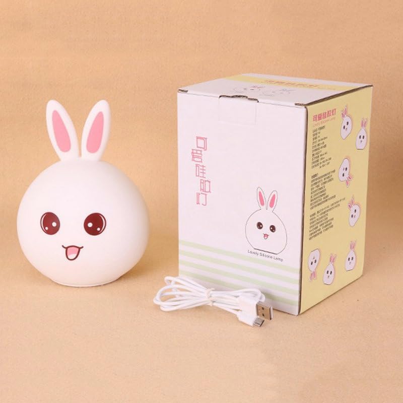 Desidiya Big Face Rabbit Silicone Night Light: Color-Changing Led Lamp with Touch Sensor Control,USB Rechargeable-Ideal for Kids' Bedroom Decor,White - Image 5