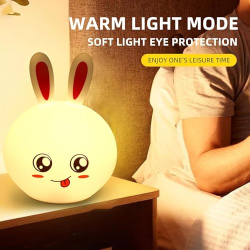 Desidiya Big Face Rabbit Silicone Night Light: Color-Changing Led Lamp with Touch Sensor Control,USB Rechargeable-Ideal for Kids' Bedroom Decor,White - Image 3
