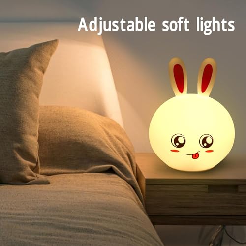 Desidiya Big Face Rabbit Silicone Night Light: Color-Changing Led Lamp with Touch Sensor Control,USB Rechargeable-Ideal for Kids' Bedroom Decor,White - Image 2