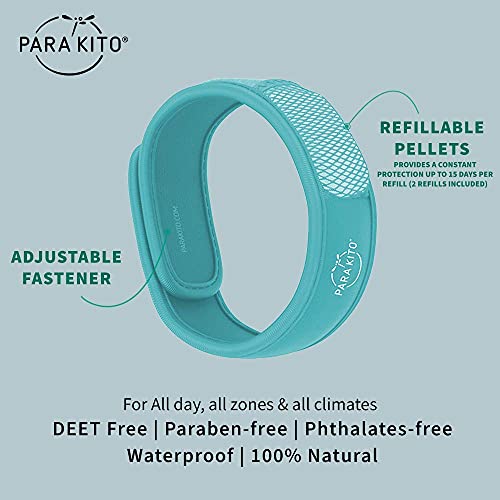 PARA'KITO Mosquito Insect & Bug Protection Wristband - Mosquito Stickers, Bug Spray Alternative Essentials for Beach, Camping, Desert Hiking - Natural Essential Oils (Turquoise) - Image 2