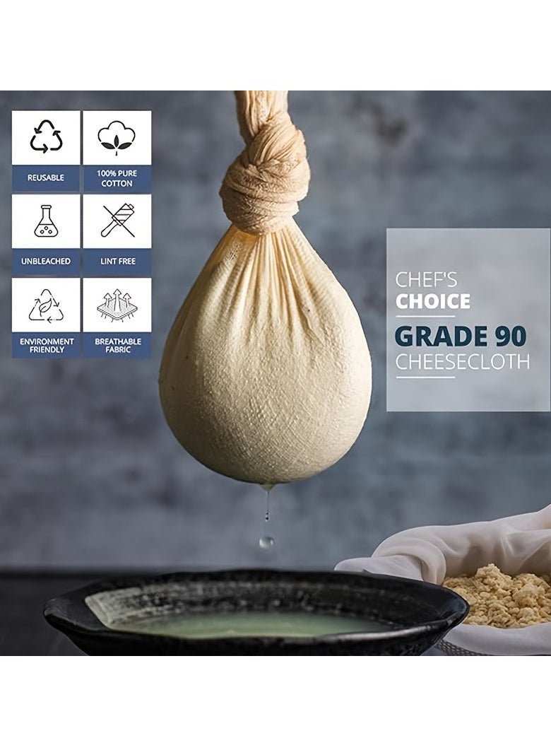 Generic 1Pc Cheesecloth, Grade 90 - for Cooking, Straining, Cheese Making, Cold Brew Coffee, 100% Unbleached Reusable Muslin, Ultra Fine Pure Cotton Hemmed Cheese Cloths (50*50cm)  - Image 1