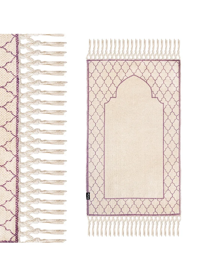 KHAMSA Comfort | Muslim Prayer Rug Prayer Mat with Added Foam Adult Size 65 cm x 110 cm Arabic Style Janamaz in 100% Soft Organic Cotton Fabric Handcrafted Arabic Design | Mauv - Lavender