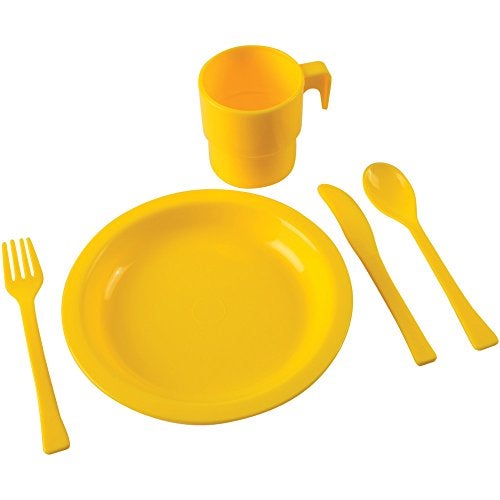 Constructive Playthings 20 pc. Indestructible Play Dishes Service for 4 Includes Place Settings of Cups, 6 1/2" diam. Plates and Silverware Each in 4 Colors for Ages 19 Months and Up, Model Number: ASC-796 - Image 4
