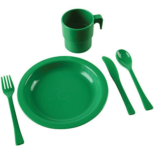 Constructive Playthings 20 pc. Indestructible Play Dishes Service for 4 Includes Place Settings of Cups, 6 1/2" diam. Plates and Silverware Each in 4 Colors for Ages 19 Months and Up, Model Number: ASC-796 - Image 2