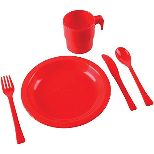 Constructive Playthings 20 pc. Indestructible Play Dishes Service for 4 Includes Place Settings of Cups, 6 1/2" diam. Plates and Silverware Each in 4 Colors for Ages 19 Months and Up, Model Number: ASC-796 - Image 3