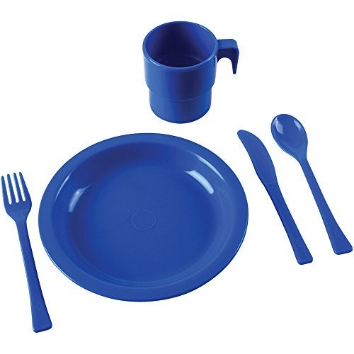 Constructive Playthings 20 pc. Indestructible Play Dishes Service for 4 Includes Place Settings of Cups, 6 1/2" diam. Plates and Silverware Each in 4 Colors for Ages 19 Months and Up, Model Number: ASC-796 - Image 5