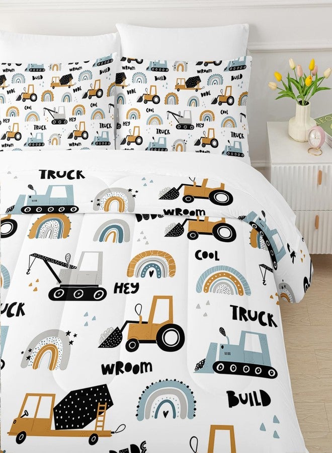 QOOMO Cartoon Bulldozer Room Decoration Comforter, Construction Vehicle 7 Piece Kids Bedroom Decor Set, Queen Size with Child Bed Sets with 2 White Pillowcases, 2 Print Pillowcases - Image 5