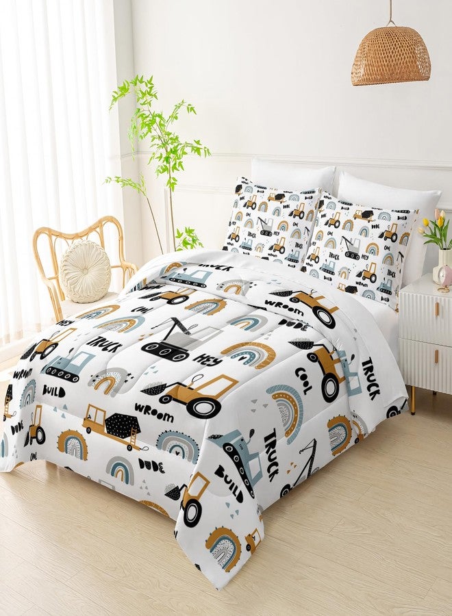 QOOMO Cartoon Bulldozer Room Decoration Comforter, Construction Vehicle 7 Piece Kids Bedroom Decor Set, Queen Size with Child Bed Sets with 2 White Pillowcases, 2 Print Pillowcases - Image 3