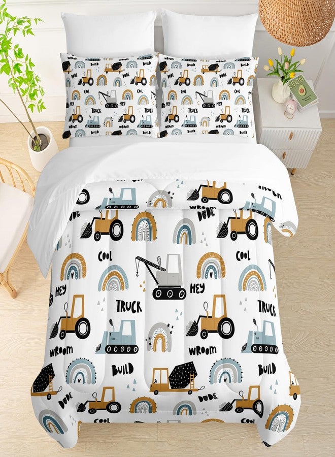 QOOMO Cartoon Bulldozer Room Decoration Comforter, Construction Vehicle 7 Piece Kids Bedroom Decor Set, Queen Size with Child Bed Sets with 2 White Pillowcases, 2 Print Pillowcases - Image 2