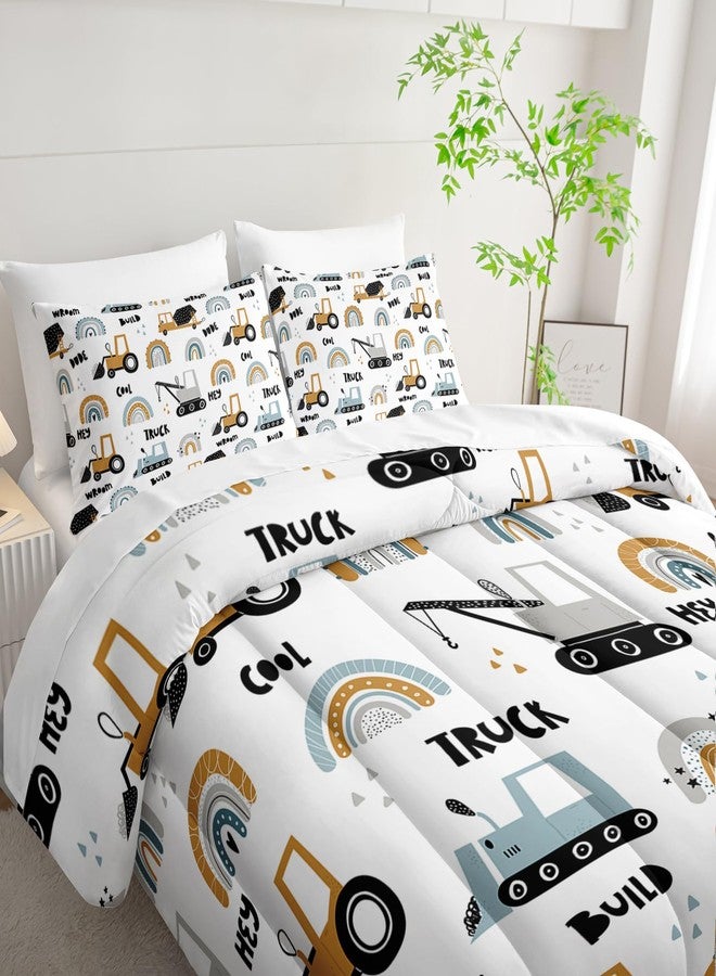 QOOMO Cartoon Bulldozer Room Decoration Comforter, Construction Vehicle 7 Piece Kids Bedroom Decor Set, Queen Size with Child Bed Sets with 2 White Pillowcases, 2 Print Pillowcases - Image 4