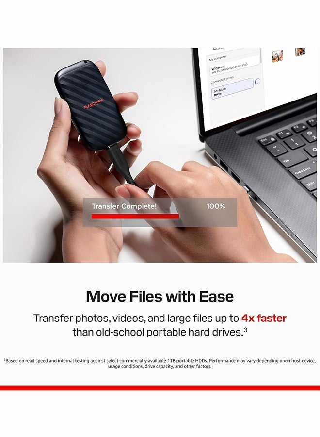 sandisk 1TB Portable SSD Drive, Up to 600MB/s Read Speed, USB-C, USB 3.2 Gen 2, PC & Mac Compatible Solid State Drive, Basic Portable SSD, Everyday Storage, SDSSDE10-1T00-G25 1 TB - Image 3