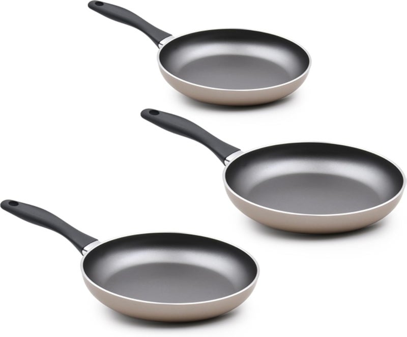 كلير طقم مقلاة كوك غير لاصقة، مقاس (20-22-24) سم، بيج، صنع في البرتغال