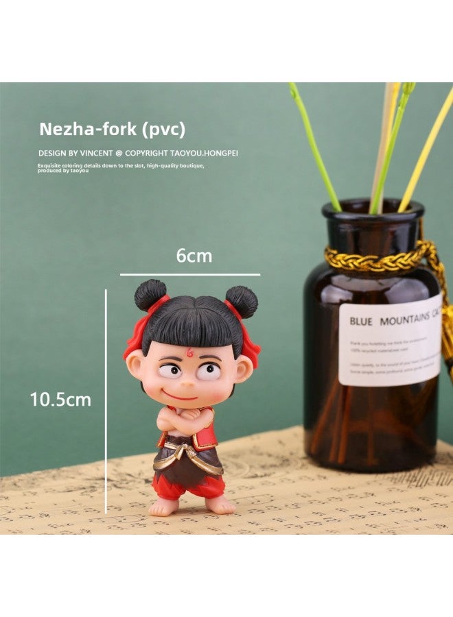 Boxed Which Hand-held A B Popular That Concave C Movie With Magic Tong Model Ornaments Doll Wholesale-Color:Solid Nezha Fork (pvc) - Image 1