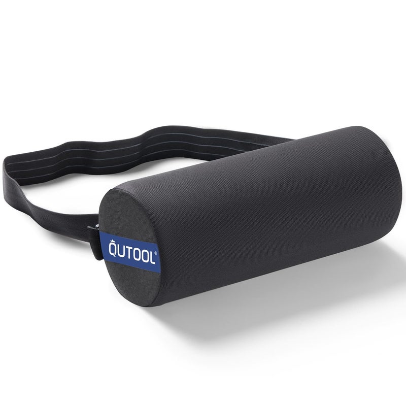 QUTOOL Lumbar Roll, Lumbar Support Pillow for Office Chair with Non-Slip Wider Strap, Back Pain Relief & Posture Improvement, Washable Cover, Office Desk & Car Accessories, Black, Firm - Image 1